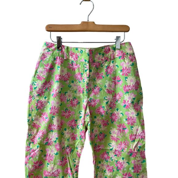 Vintage Lilly Pulitzer Pedal Pusher Pants Green Pink Rhino Print Flaw* 10 - Picture 3 of 7